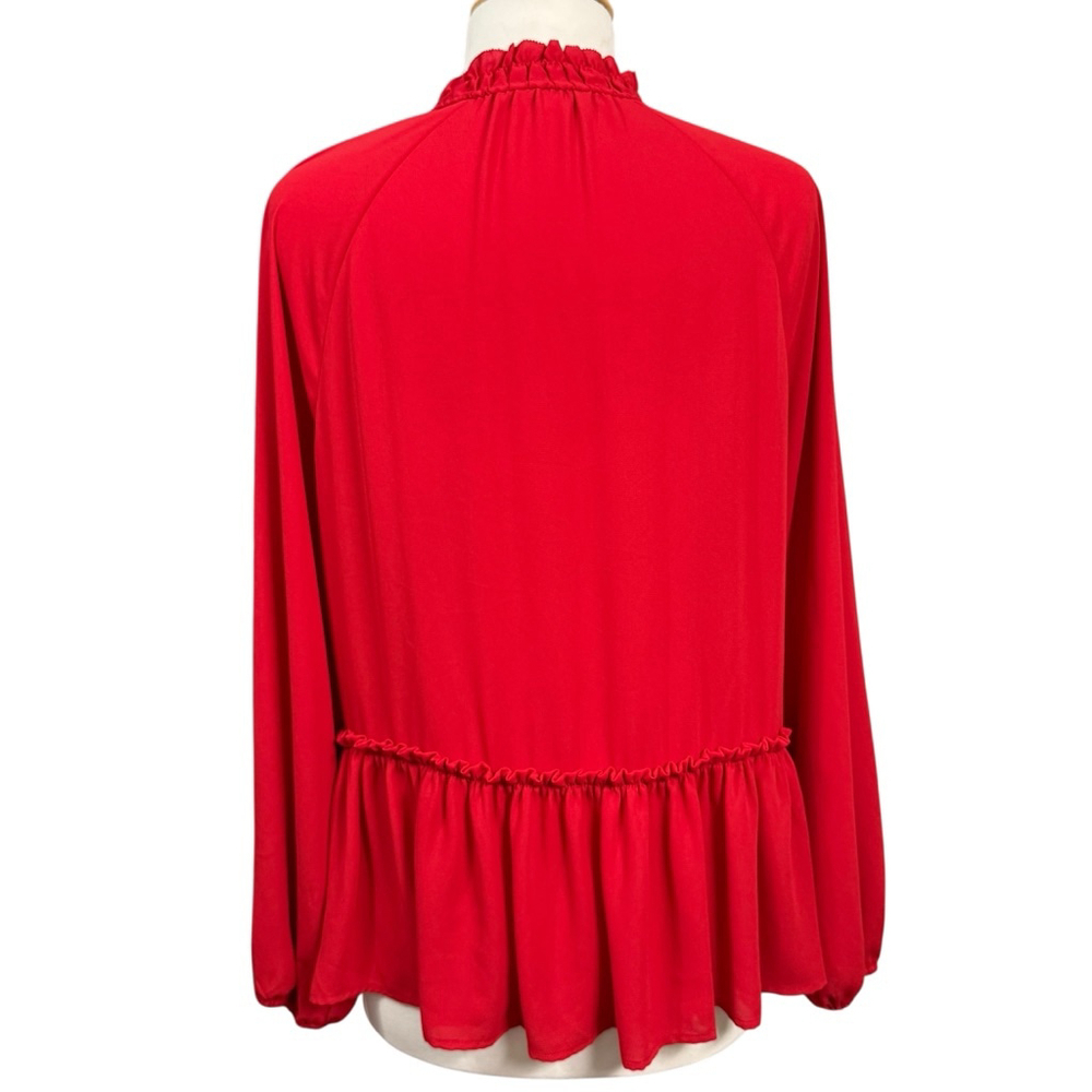 Loft Red Ruffle Hem Long Sleeve Blouse Women’s Medium - Picture 6 of 9
